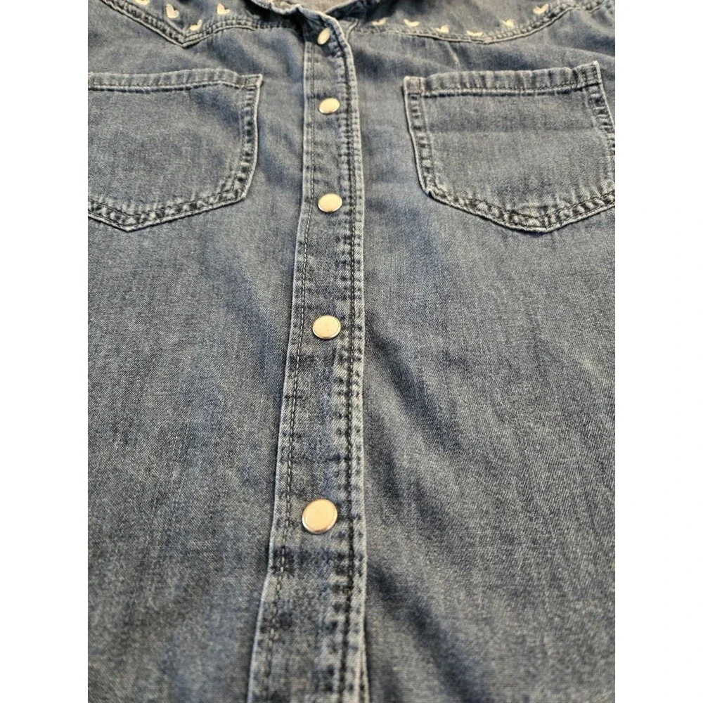 ​GAP Kids L 10 Embroidered Hearts Western Chambray Denim Shirt Kids Girls Snap